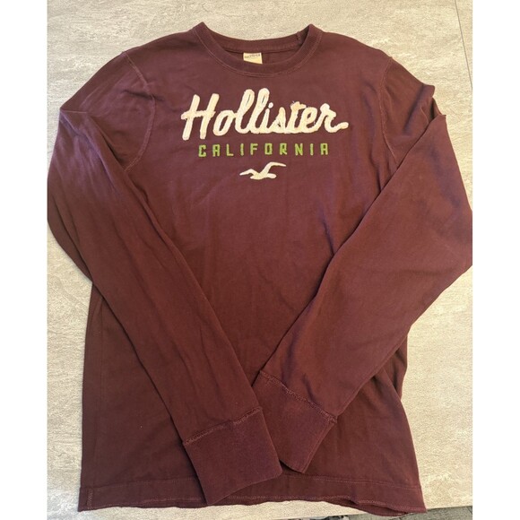 Hollister Other - Hollister SZ XL Men's Burgundy Logo Long Sleeve T-shirt Crew Neck 2000s Vintage